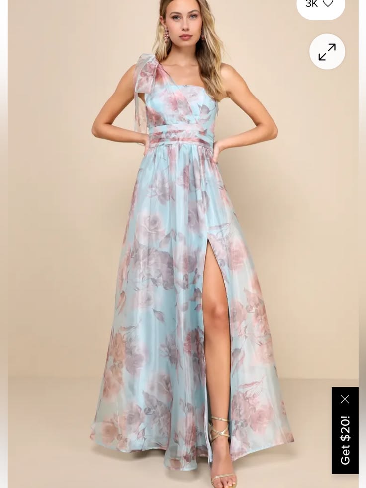 Dress Nwt! Dramatically Lovely Blue Floral One Shoulder Maxi Dress.