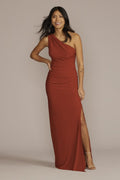 Celebrate DB Studio Ruched Jersey One Shoulder Dress In Cinnamon Size: