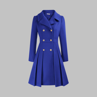 Dami - Classy Double Button Long Sleeve Coat Royal Blue