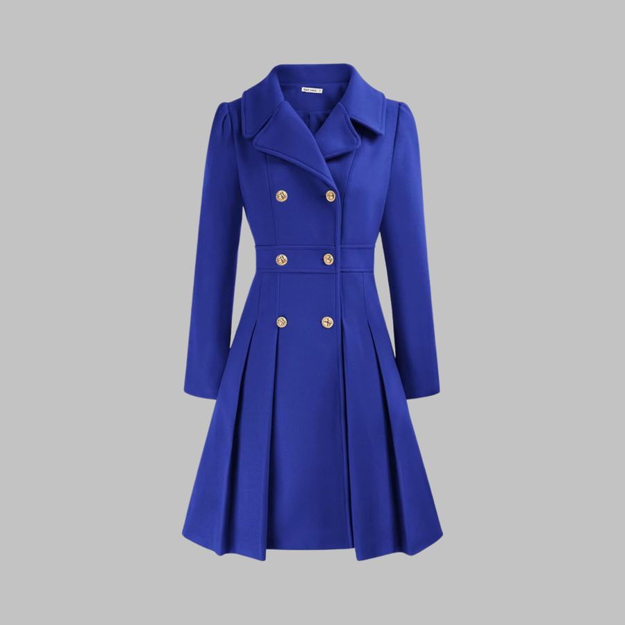 Dami - Classy Double Button Long Sleeve Coat Royal Blue
