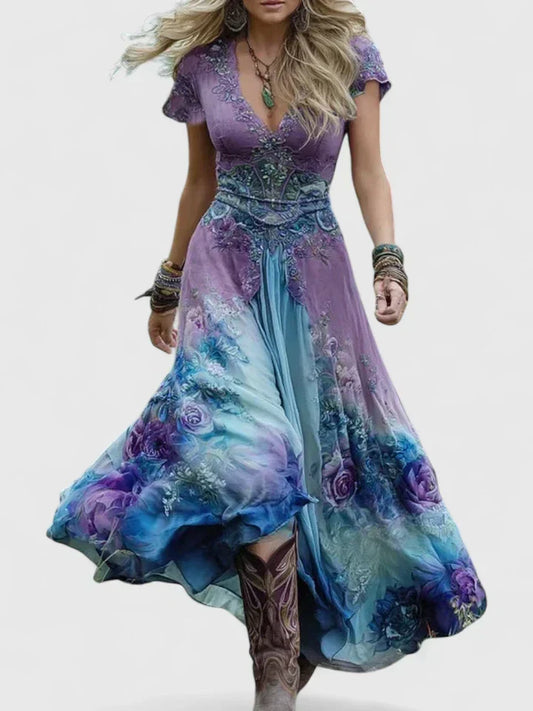 Bessie - Elegant Floral Maxi Dress – Purple