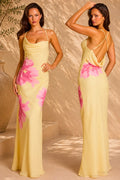 Chiffon Maxi Dress In Yellow Floral Print