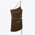 Ruched Mini Dress in Brown