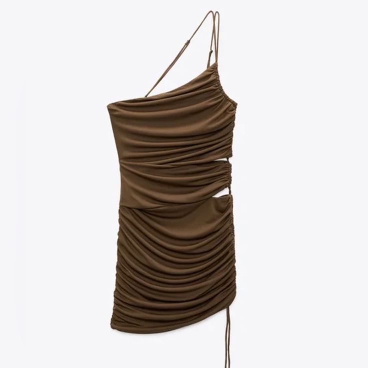 Ruched Mini Dress in Brown