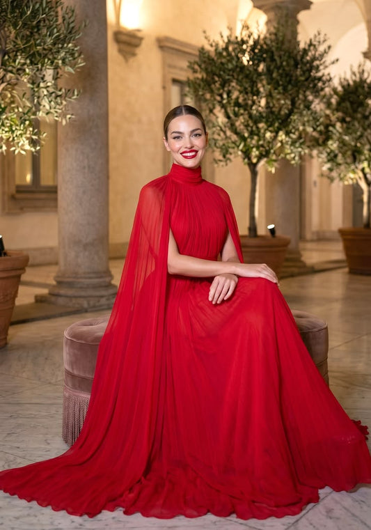 Cape Maxi Dress Red