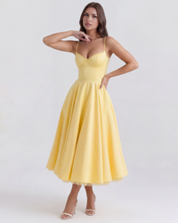 Antonia – Satin Midi Dress with Tulle Skirt
