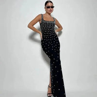 Black Skyblue Women Sleeveless Sexy O Neck Shinning Crystal Bodycon Ba