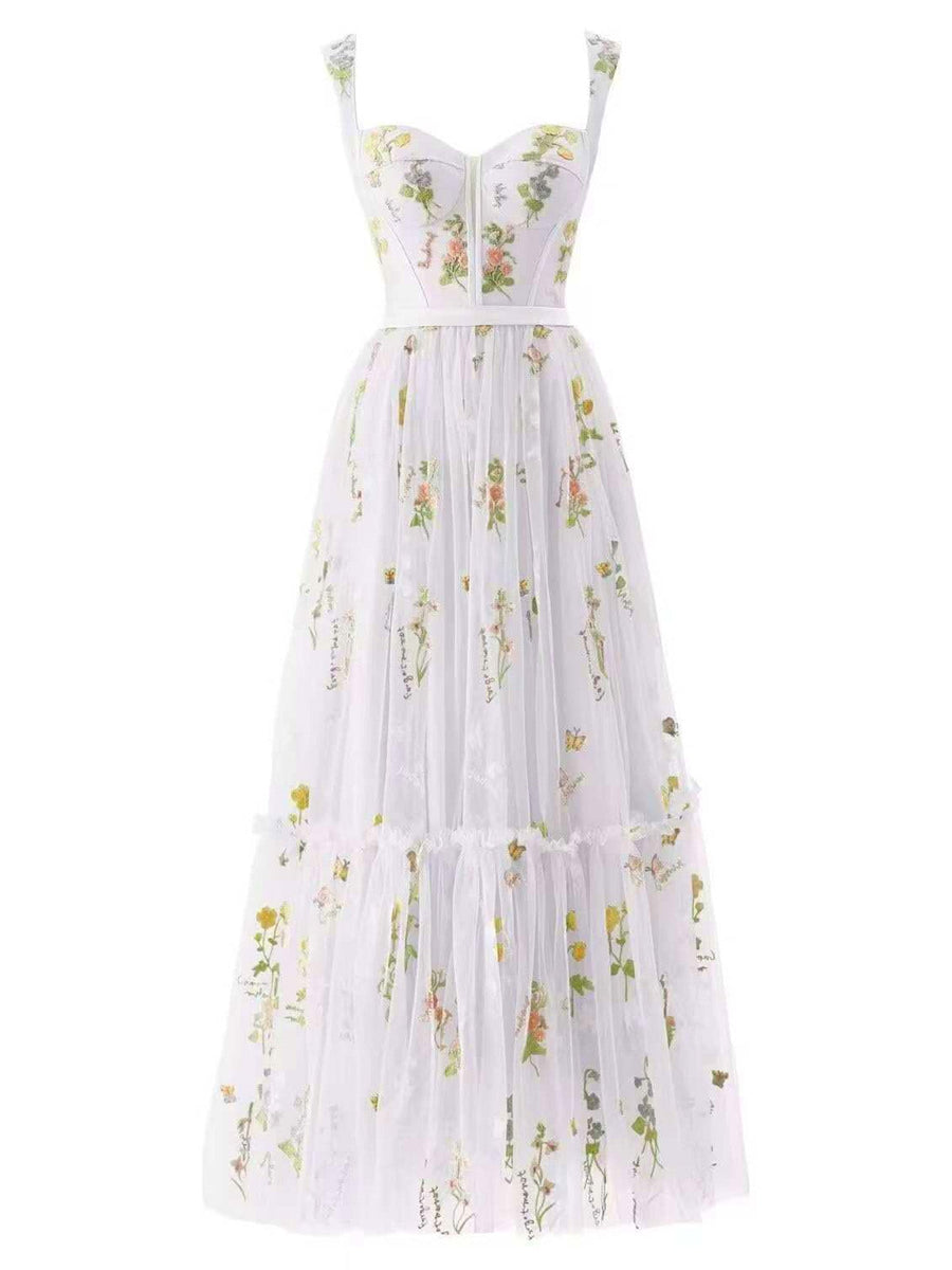 1930s Floral Mesh Boned Lace-Up Dress