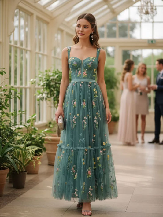 1930s Floral Mesh Boned Lace Up Dress Green