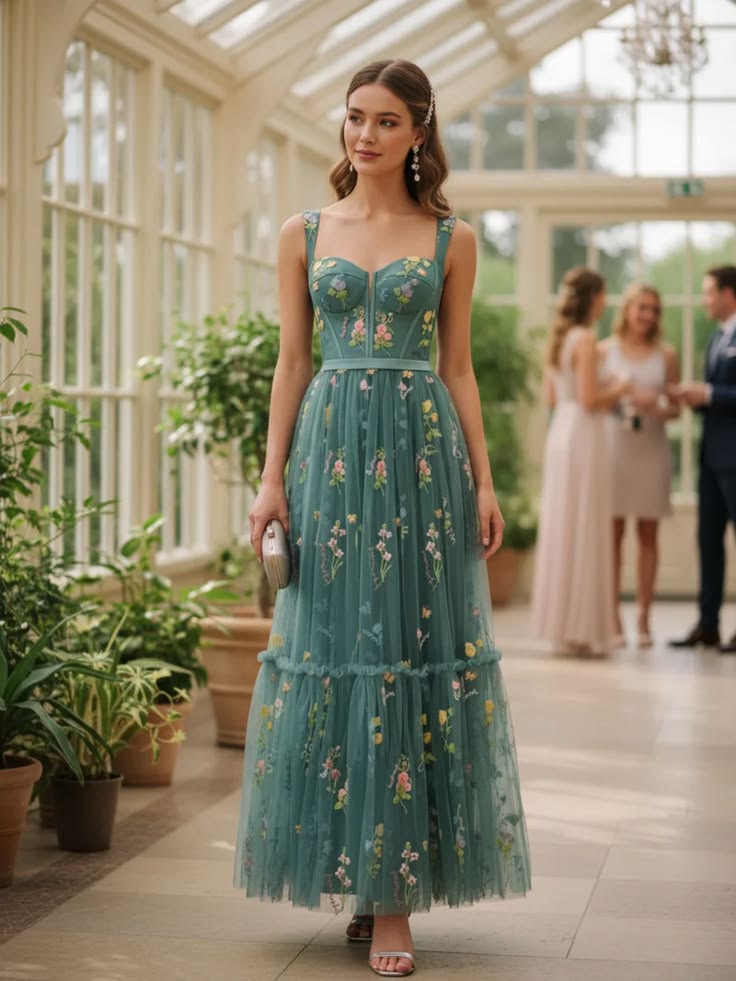 1930s Floral Mesh Boned Lace Up Dress Green