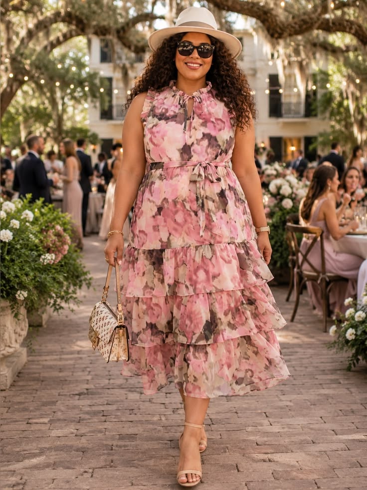 Msk Dress Msk Blush Floral Tiered Midi Dress Nwt Romantic Luxe Waist