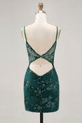 Sparkly Dark Green Corset Tight Short Homecoming Dress With Sequins