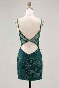 Sparkly Dark Green Corset Tight Short Homecoming Dress With Sequins