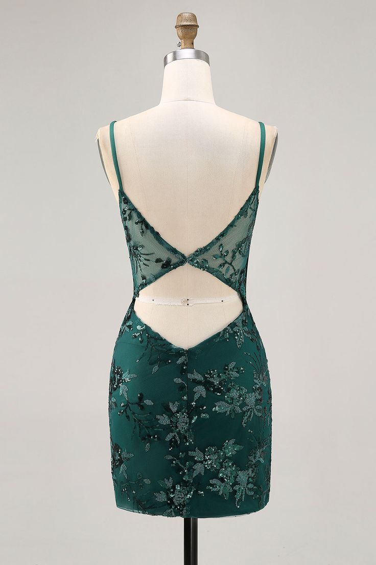 Sparkly Dark Green Corset Tight Short Homecoming Dress With Sequins