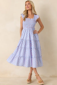 Prosperina Felicity Blue Gingham Embroidered Midi Dress