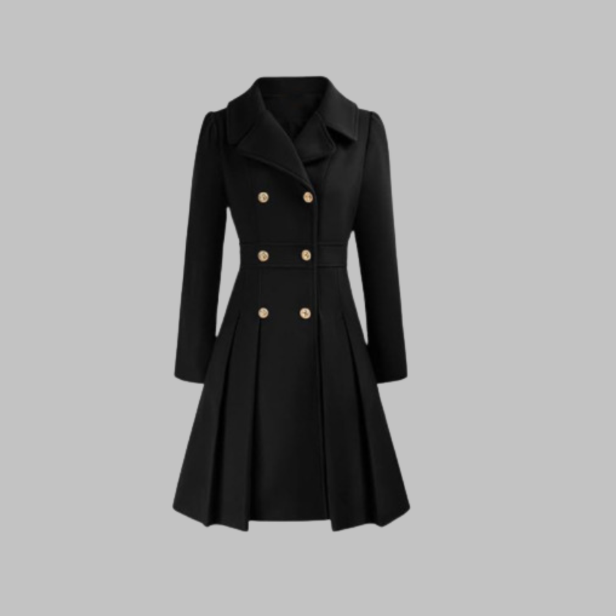 Dami - Classy Double Button Long Sleeve Coat Black