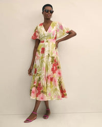 Women's Cotton Floral Tiered Maxi Dress Pink Size 4