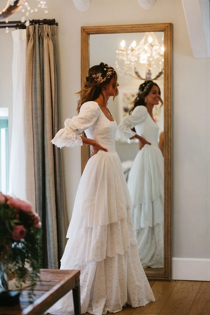Lantern Sleeve Wedding Dress,Rustic Lace Wedding Dress,white Wedding