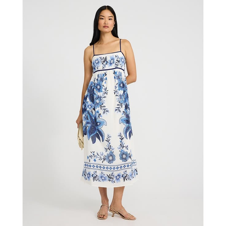 Express Women's Floral Square Neck Sleeveless Smocked Back Midi Dress