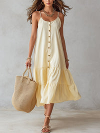 Minimal Button Front Midi Dress Yellow 3Xl