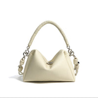 Leather Shoulder Bag with Braided Handle - Mireya