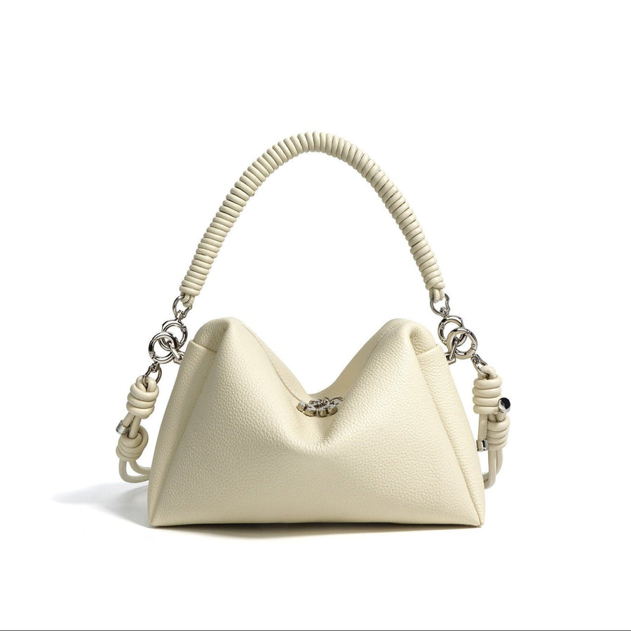 Leather Shoulder Bag with Braided Handle - Mireya