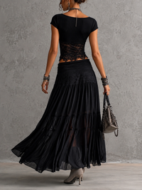 Liliana – Lace Top and Pleated Maxi Skirt Set