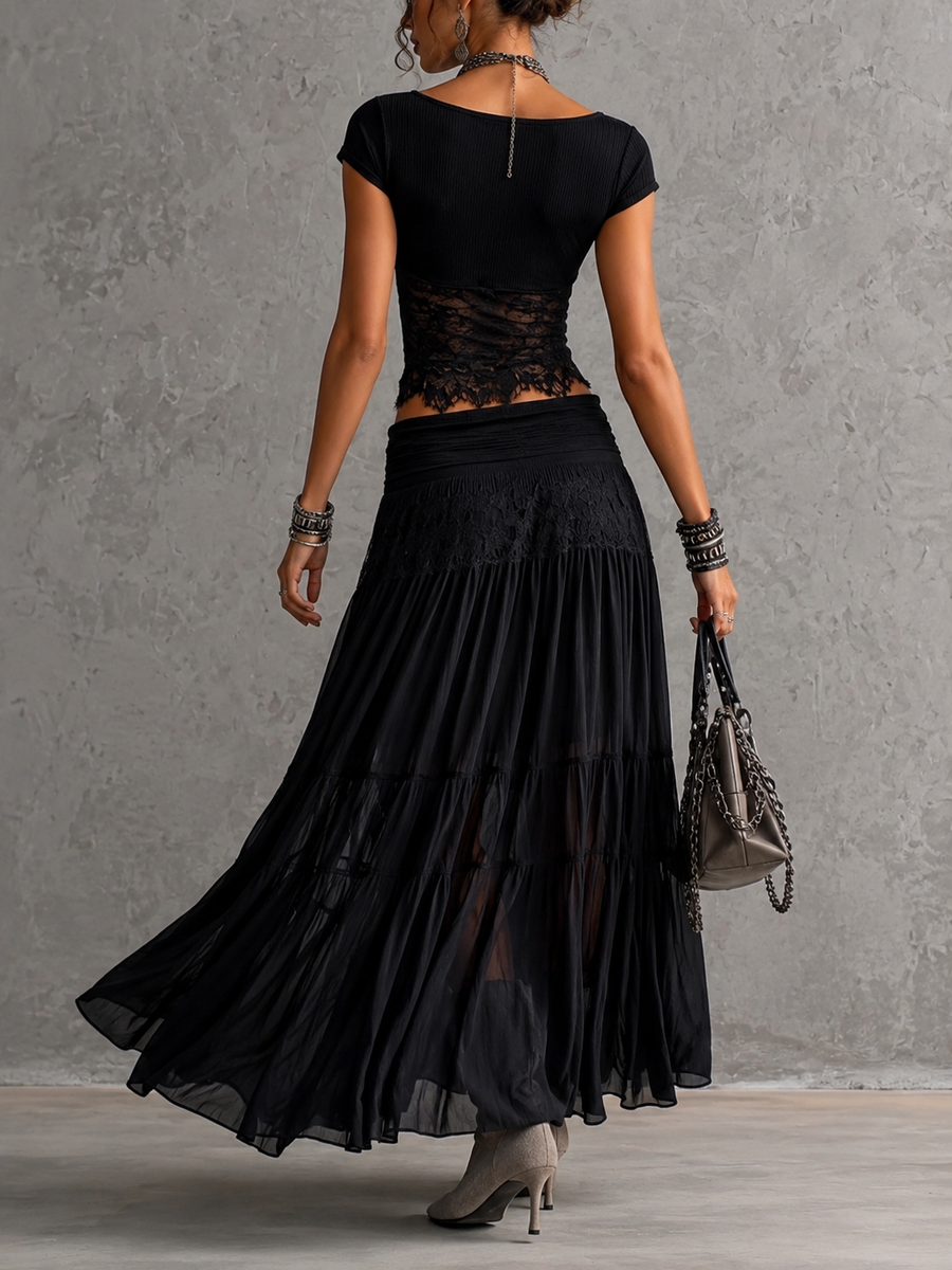 Liliana – Lace Top and Pleated Maxi Skirt Set