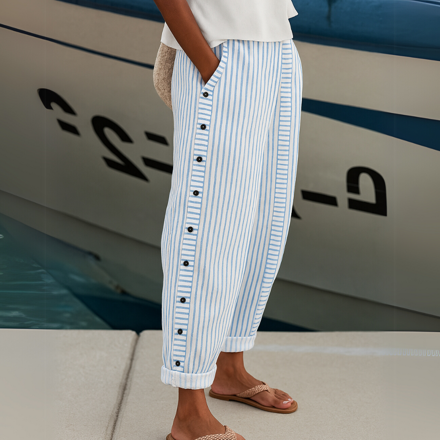 Lettice - Stylish Striped Button Pants