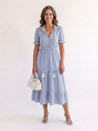 Verity – Short Sleeve Striped Tiered Midi Dress