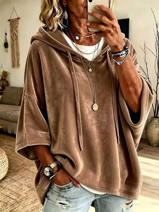 Luna - Velour Oversized Summer Hoodie – Brown
