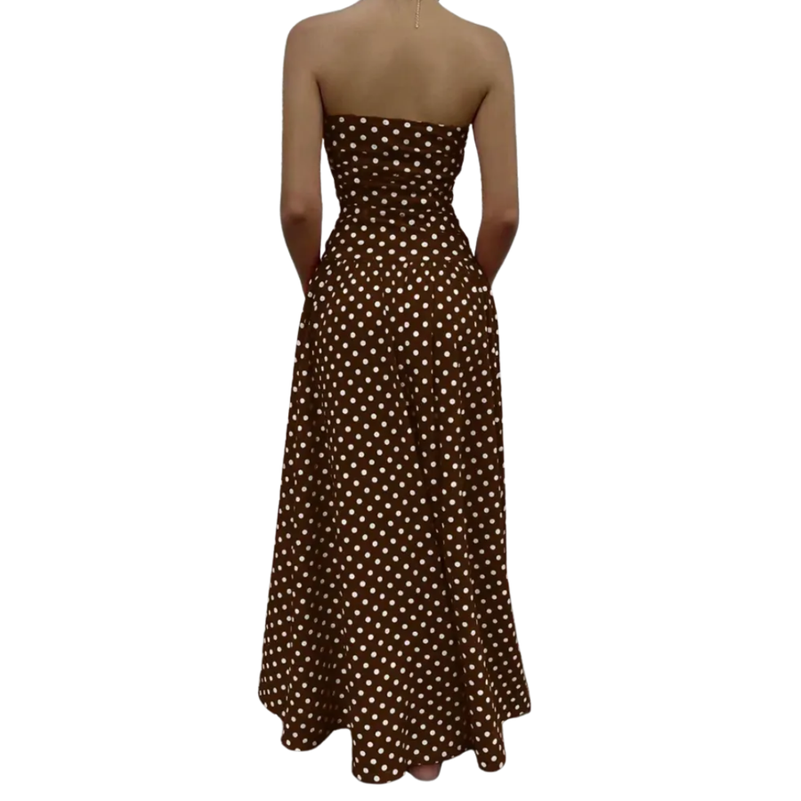 Maelle – Polka Dot Strapless Maxi Dress