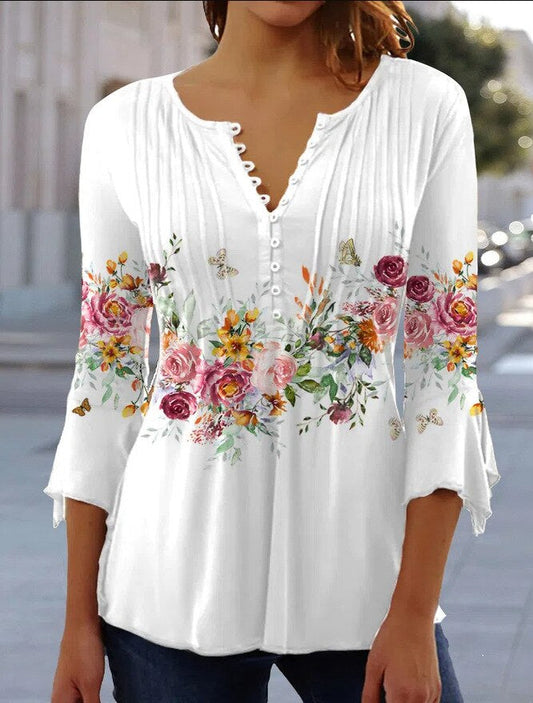Maren | Women's Floral Henley Long Sleeve Blouse