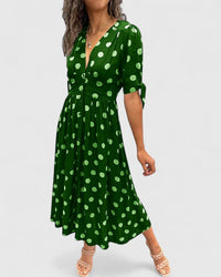 Colette | Sophisticated Polka Dot Dress Green