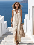 Saskia - Sleeveless Button Front Hooded Maxi Dress