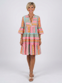 Tilly – Geometric Print V-Neck Tiered Knee-Length Dress