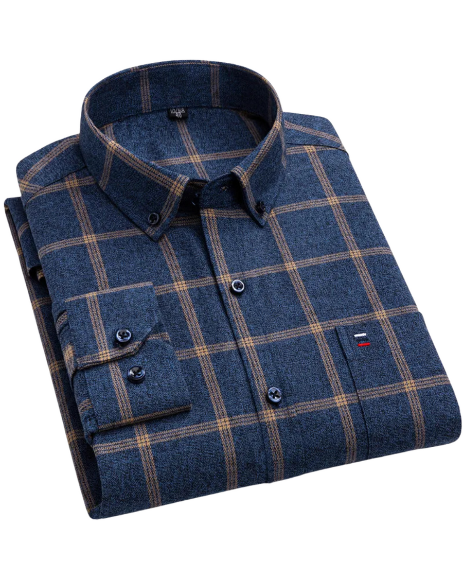 Carlos | Striped Check Cotton Shirt Sea Blue