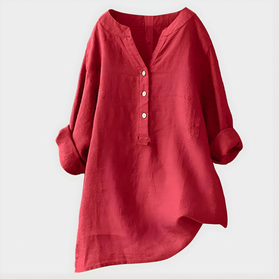 Verena - Elegant Cotton-Linen V-Neck Blouse