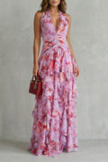 Bella - Romantic Rose Halter Maxi Dress