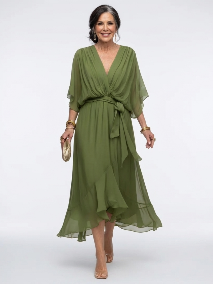 Darcy – V-Neck Draped Waist Midi Dress