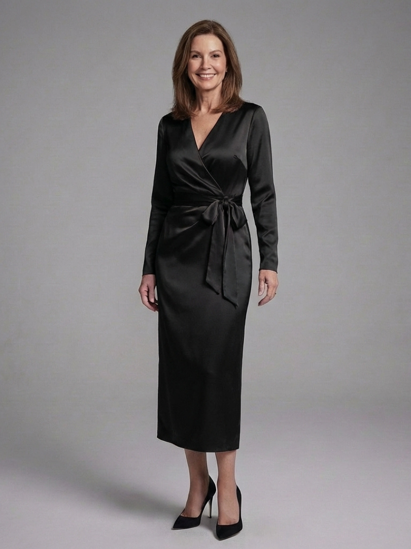 Estelle - Long-Sleeve Midi Dress with Side Closure