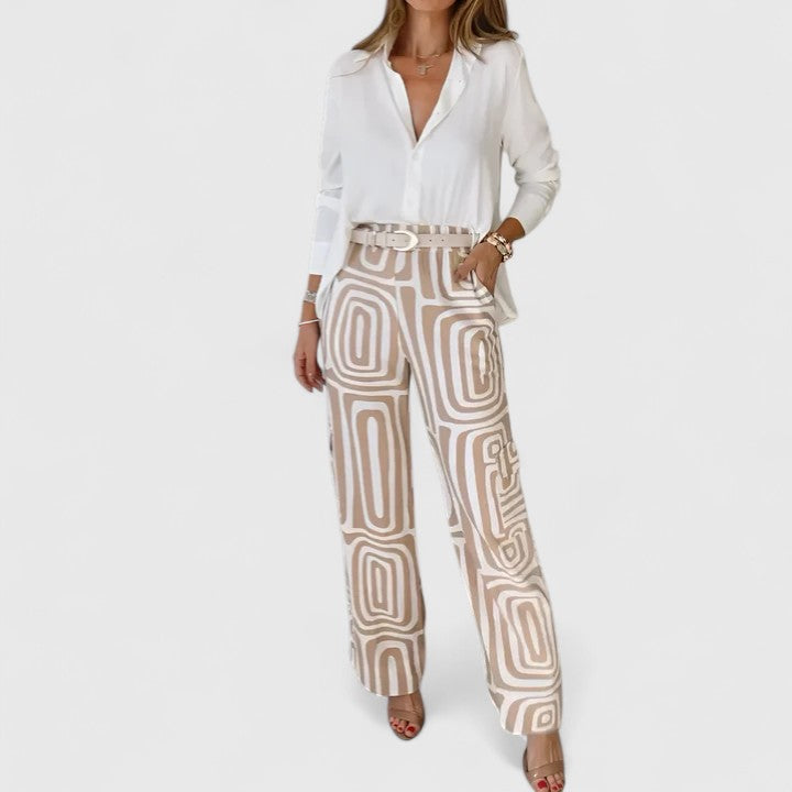 Kira | Elegant Two-Piece Set (Including A Free Belt) Khaki