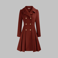 Dami - Classy Double Button Long Sleeve Coat Deep Red