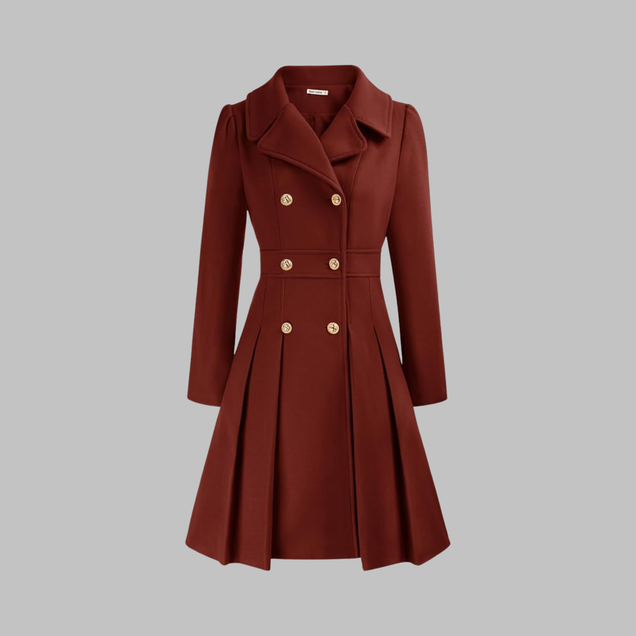 Dami - Classy Double Button Long Sleeve Coat Deep Red