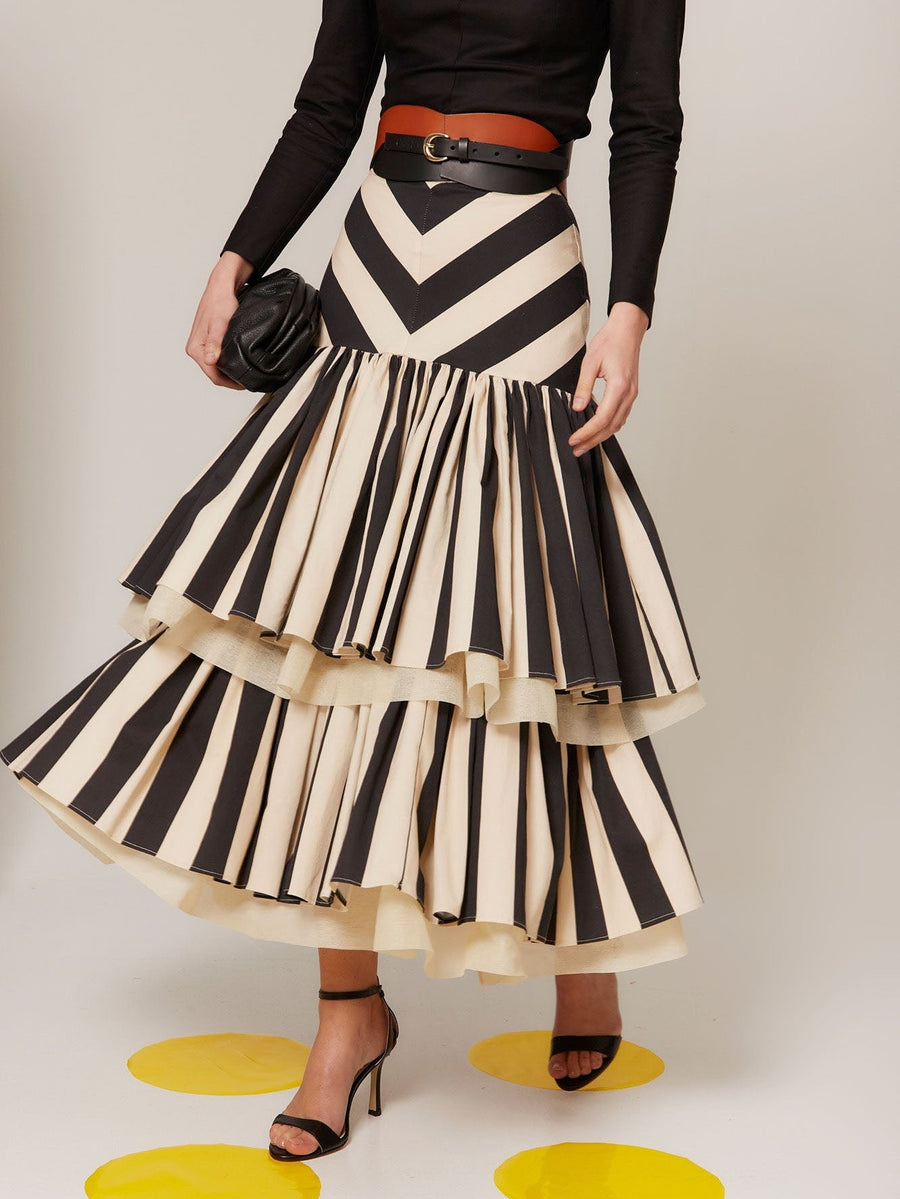 Alessia – Chevron Tiered Ruffle Midi Skirt