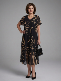 Cambria - Abstract Short-Sleeve Midi Dress