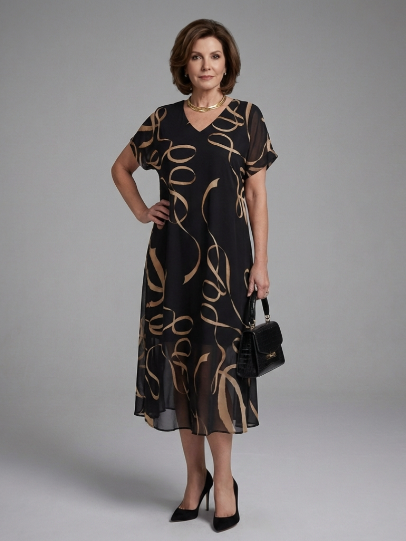 Cambria - Abstract Short-Sleeve Midi Dress