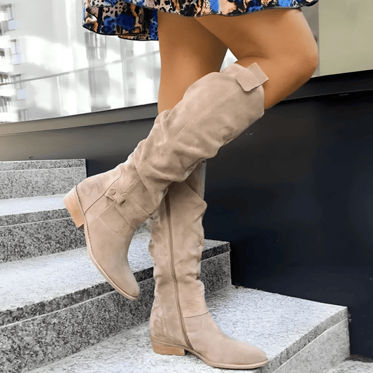 Skyler | Stylish Suede Knee Boots Beige