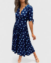Colette | Sophisticated Polka Dot Dress Blue