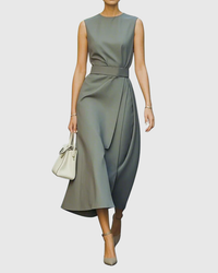 Clarimond | Elegant Round Neck Dress Gray
